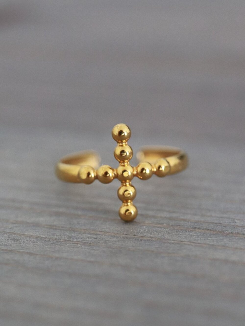 Cross Beads Style Wide Cuff Ring 18k Gold Plated Stainless Steel